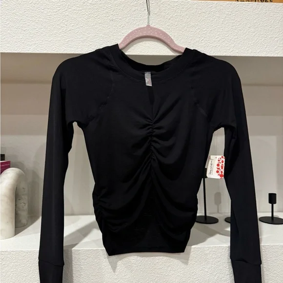 FP Movement by Free People Black Ruched Long Sleeve Top Large - Picture 4 of 9